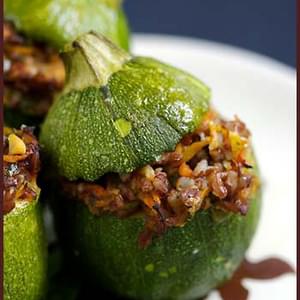 Stuffed Round Zucchinis with Red Rice and Vegetables