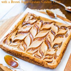 Salted Caramel Swirled-Pumpkin Cheesecake Bars with Brown Sugar-Graham Cracker Crust