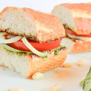 Mini Tomato Pesto Sandwiches with a Balsamic Reduction