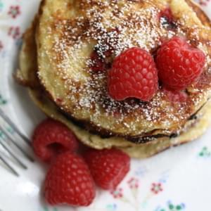 Sweet Almond Pancakes with Fresh Raspberries