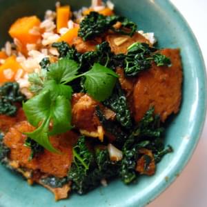 Orange Pan-glazed Tempeh with Kale and Sweet Potato Rice
