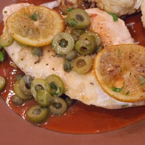 Sauteed Chicken with Olives, Capers and Roasted Lemons