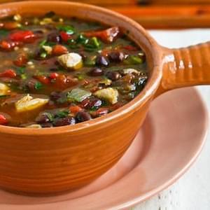 Black Bean Stew with Roasted Red Pepper, Chicken, and Cilantro