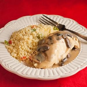 Mushroom Chicken Dijon with Red and Green Pepper Couscous