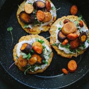 SAVORY CHICKPEA PANCAKES WITH SMOKY ROASTED CARROTS