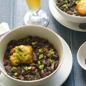 Gluten Free Cornmeal Dumplings with Red Beans and Kale