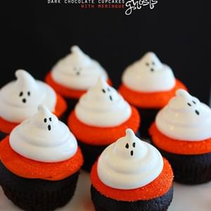 Dark Chocolate Cupcakes with Meringue Ghosts