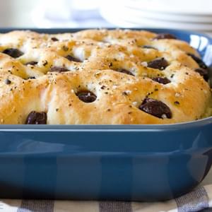 Focaccia Bread with Roasted Garlic and Olives