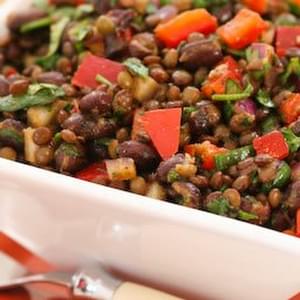 Black Bean and Lentil Salad with Red Bell Pepper, Cumin, and Cilantro