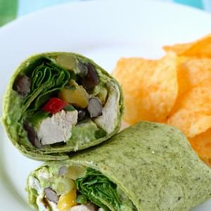 Roasted Chicken Wraps with Black Bean Salsa and Guacamole