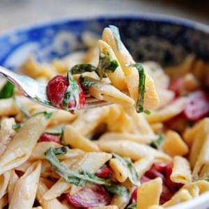 Spicy Pasta Salad with Smoked Gouda, Tomatoes, and Basil