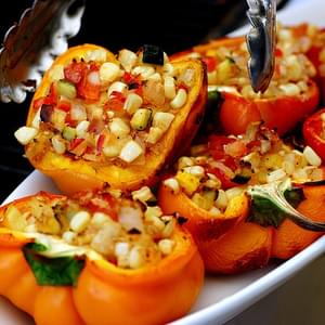 Smoke-Roasted Bell Peppers Stuffed With Garden Vegetables