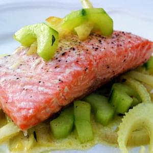 Grilled Salmon With Sauted Cucumber And Fennel