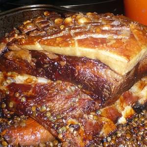 Slow Roast Wild Boar Belly with Cider & Puy Lentils