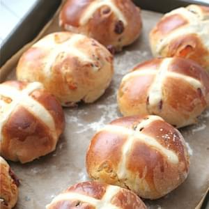 Hot Cross Buns with Cranberries and Apricots