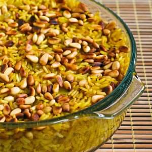 Baked Lemon-Curry Rice with Onions and Pine Nuts