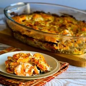 Sweet Potato Gratin with Goat Cheese, Parmesan, and Thyme