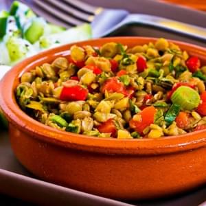 Lentil Salad with Green Olives, Red Bell Pepper, Green Onion, and Greek Oregano