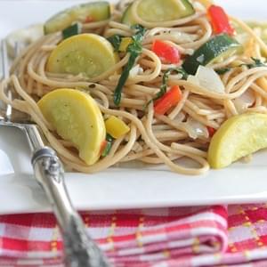 Vegetable Party Spaghetti with Warm Garlic Thyme Olive Oil