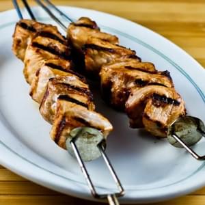 Grilled Pork Kabobs with Spicy Peanut Butter, Sesame, and Soy Sauce Marinade