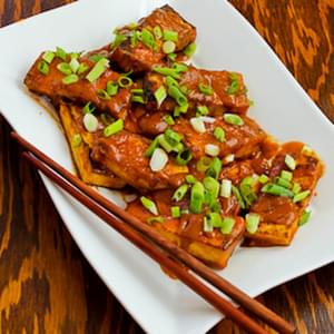 Spicy Vegan Peanut Butter Tofu with Sriracha