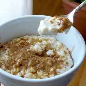 Hot Gluten-free Oatmeal with Nut Milk, Raw Honey and Cinnamon