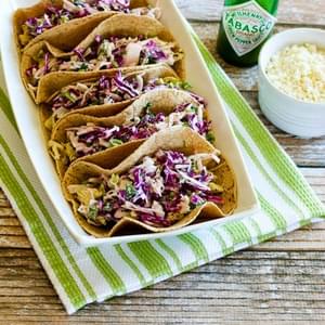 Low-Carb Slow Cooker Green Chile Chicken Tacos with Poblano-Cabbage Slaw