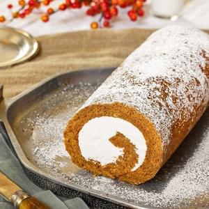 Pumpkin Swiss Cake Roll with Hazelnut Buttercream
