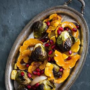 Maple Glazed Roasted Delicata Squash and Brussels Sprouts