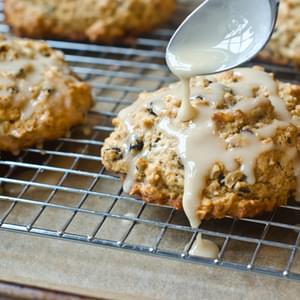 Glazed Oatmeal Maple Scones with Pecans & Currants