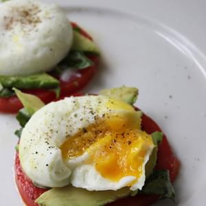 Poached Eggs with Tomatoes, Avocado & Basil