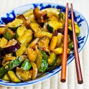 Garlic-Lover's Vegetable Stir Fry with Eggplant, Zucchini, and Yellow Squash