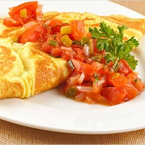 Cheese-Filled Omelets with Tomatoes and Scallions