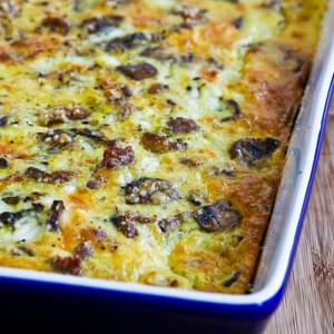 Breakfast Casserole with Sweet Italian Sausage, Mushrooms, and Cheese