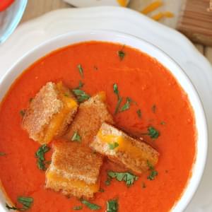 Creamy Tomato Soup with Grilled Cheese “Croutons”
