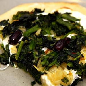 Pizza with Broccoli Raab, Roasted Onions and Olives
