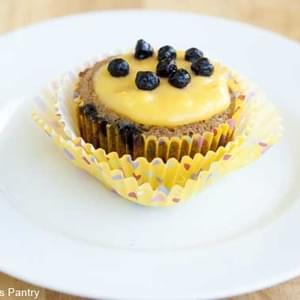 Clean Eating Blueberry Muffins with Lemon Curd Frosting