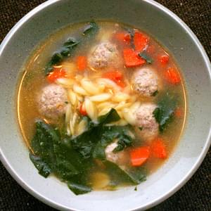 Escarole and Orzo Soup with Turkey Parmesan Meatballs