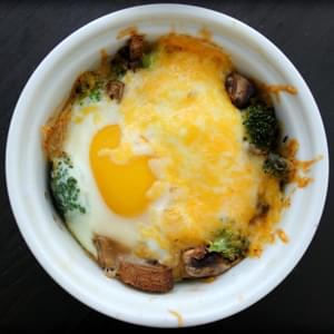 Baked Eggs with Broccoli, Mushrooms & Cheese