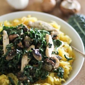 Garlicky Spaghetti Squash with Chicken, Mushrooms, and Kale
