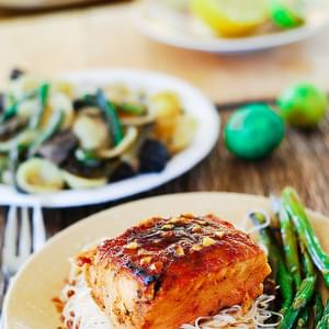 Asian Salmon With Rice Noodles And Asparagus