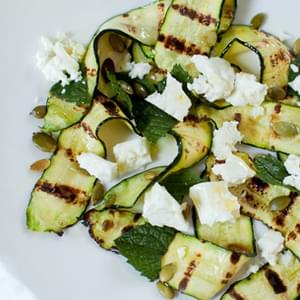 Grilled Zucchini with Feta, Pumpkin Seeds, Mint and Lime Juice
