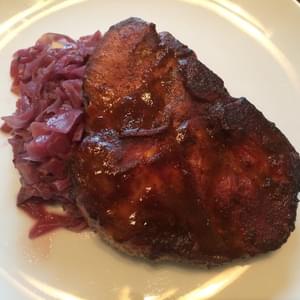Smoked Pork Chops with Braised Red Cabbage