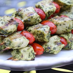 Grilled Pesto Chicken and Tomato Kebabs