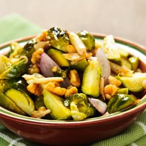 Garlic Roasted Brussels Sprouts with Onions & Walnuts