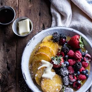 Sweet Buttered Polenta Pancakes with Fresh Summer Berries.