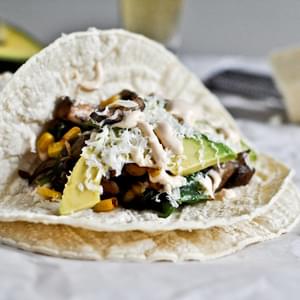 Grilled Corn, Mushroom + Roasted Poblano Tacos