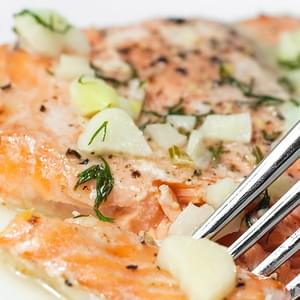 Baked Salmon with White Wine Dill Sauce