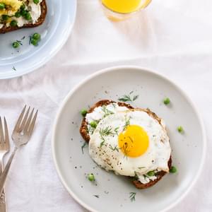 Simple Goat Cheese and Egg Toasts with Peas and Dill