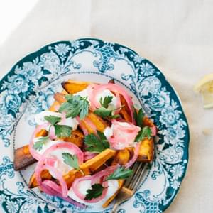 Roasted Yams, Ginger Yogurt and Pickled Red Onions